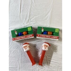 Vintage Santa PEZ Dispensers Lot of 2 + Wal-Mart Christmas Lamps Boxes Holiday